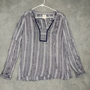 Knox Rose womens M long sleeve vneck blouse lightweight boho striped geometric